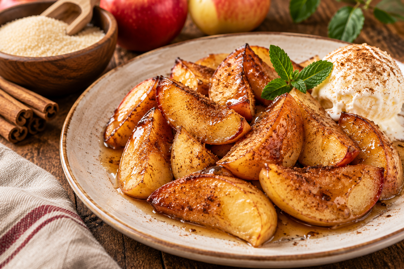 Pommes rôties au sucre d’agave et cannelle