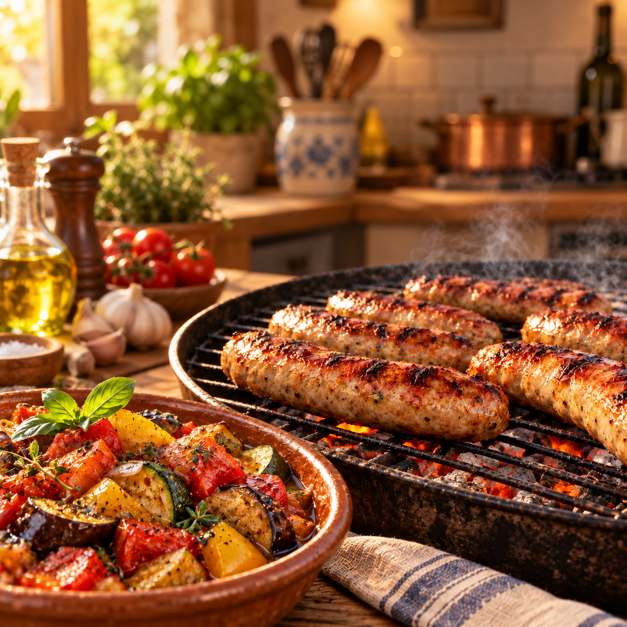 Saucisses à la provençale et ratatouille maison