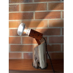 Lampe Upcyclée surcyclée Spot Orange sur socle bois (16)