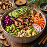 Poke bowl vegan aux shiitakes crispy