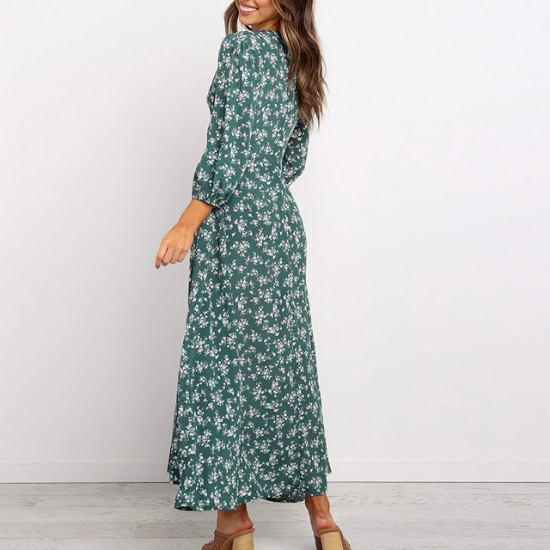 robe longue imprimé fleuri vert automne 2020 mode femme