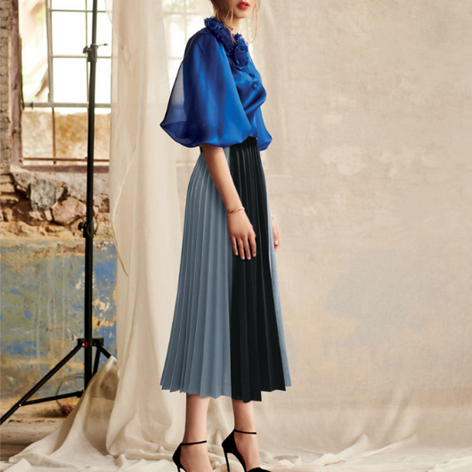 jupe plissée mi longue bicolore orignale noire et bleu femme automne la selection parisienne en ligne