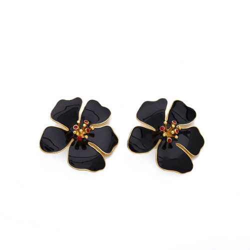 grosses boucles doreilles florales noires bohème chic originales bijou fantaisie pas cher