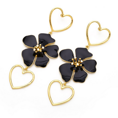 boucles doreilles florales pendantes noires dorées bohème chic originales bijou fantaisie pas cher 2
