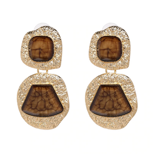 boucles doreilles fantaisies pendantes originales pas chères pierre géométrique doré marron femme la selection parisienne en ligne 1