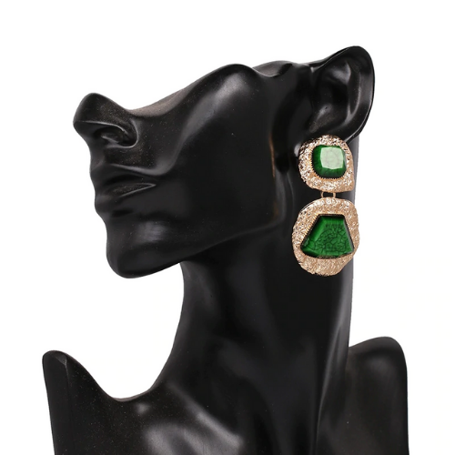 boucles doreilles fantaisies pendantes originales pas chères pierre géométrique doré vert femme la selection parisienne en ligne 1