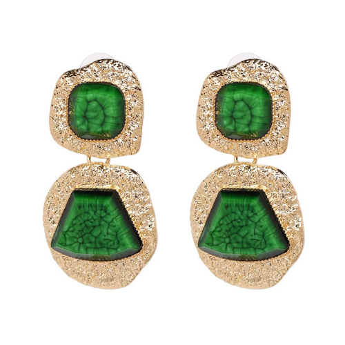 boucles doreilles fantaisies pendantes originales pas chères pierre géométrique doré vert femme la selection parisienne en ligne