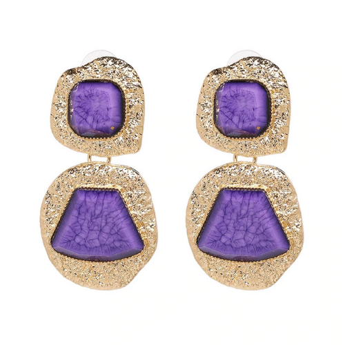 boucles doreilles fantaisies pendantes originales pas chères pierre géométrique doré violet femme la selection parisienne en ligne