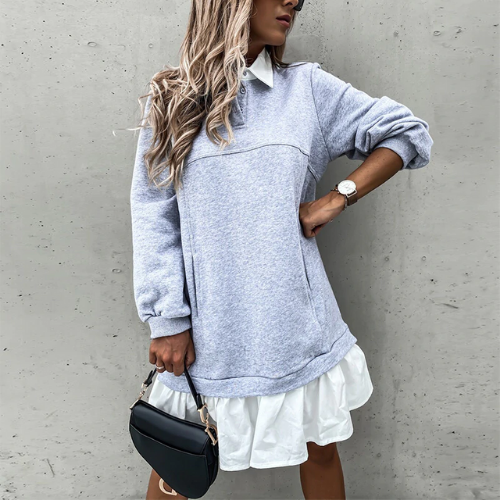 mini robe chemise pull grise et blanche originale femme hiver 2020 en ligne pas chere la selection parisienne eshop 1