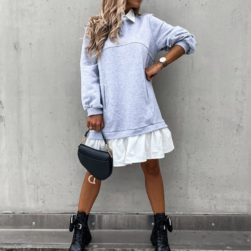 mini robe chemise pull grise et blanche originale femme hiver 2020 en ligne pas chere la selection parisienne eshop
