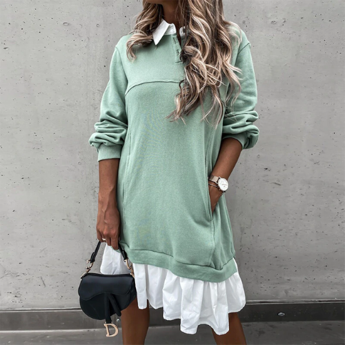 mini robe chemise pull verte et blanche originale femme hiver 2020 en ligne pas chere la selection parisienne eshop 1