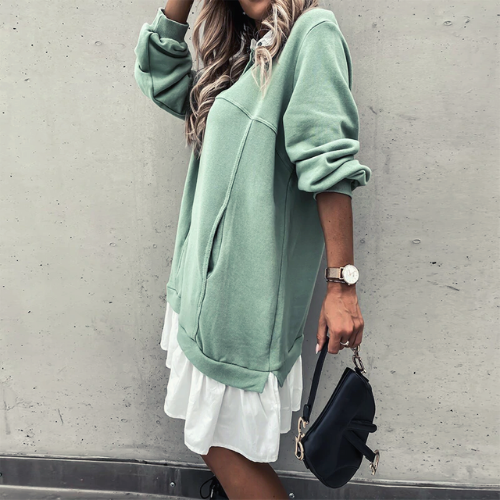 mini robe chemise pull verte et blanche originale femme hiver 2020 en ligne pas chere la selection parisienne eshop 2