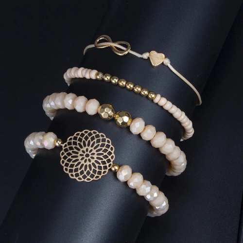 ensemble bracelets fantaisie rose doré perle femme bijoux tendance en ligne pas cher la selection parisienne