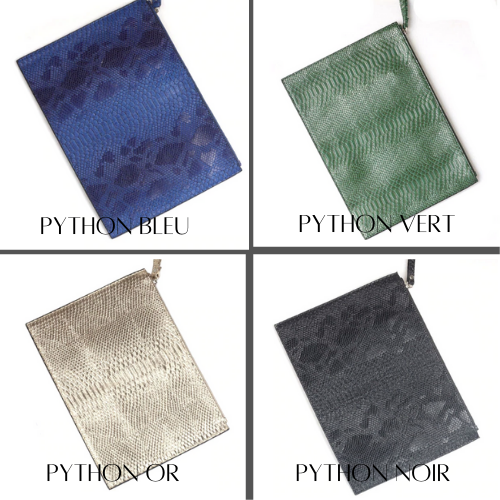 sac pochette en cuir véritable effet python or vert bleu électrique noir gris pas cher en ligne.