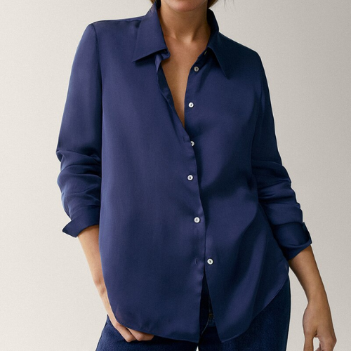 chemise en soie bleu marine femme satin basique chic la selection parisienne