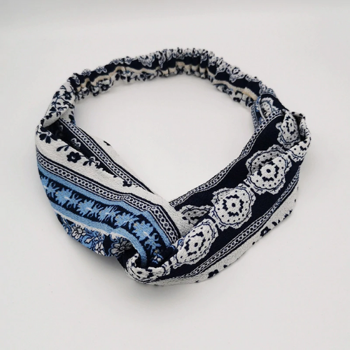 bandeau imprimé bleu ethnique femme accessoire cheveux