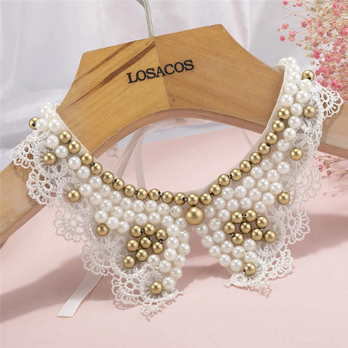 collier faux col claudine tendance à perles et strass nacrées boutique mode femme en ligne