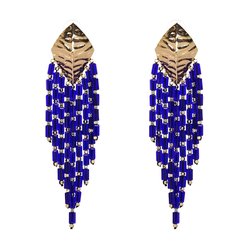 boucles doreilles fantaisies pendantes bleues et dorées originales chic femme