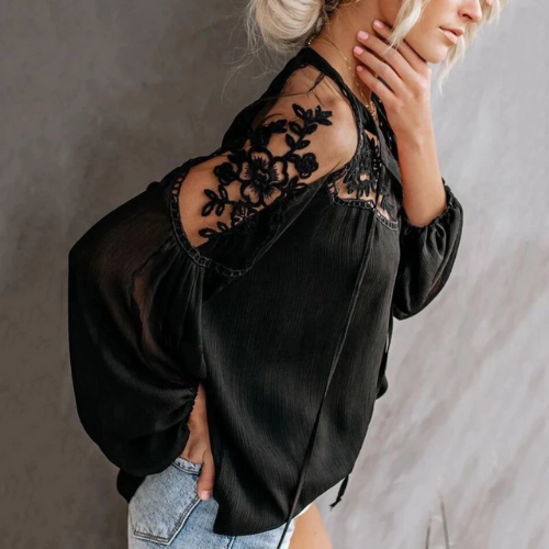 blouse noire dentelle oversize femme style casual chic
