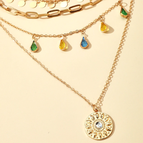 collier sautoir multiple bohème doré coloré femme bijou fantaisie idée cadeau