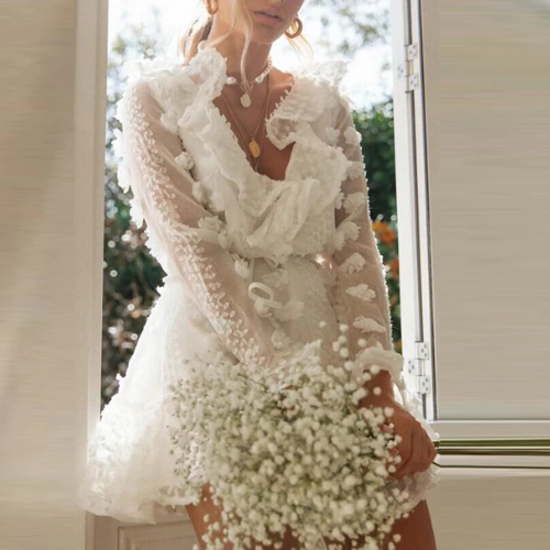 robe blanche courte dentelle broderie florale mode femme nouvelle collection printemps été 2021