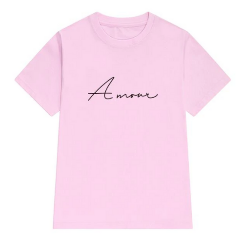 t-shirt rose imprimé amour femme