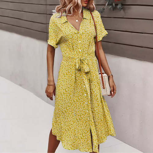 robe midi jaune imprimée fleurie femme