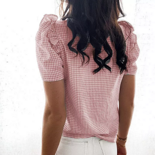 t-shirt rose imprimé pied-de-poule femme pas cher