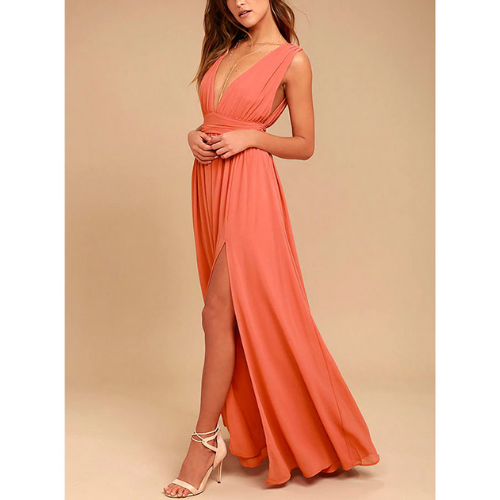 robe orange corail longue chic pour occasion femme