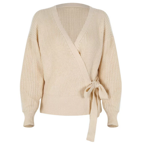 pull cache-coeur laine beige mode femme