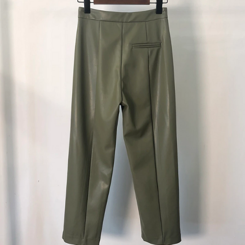 pantalon vert kaki cuir pu femme tendance automne hiver 2021
