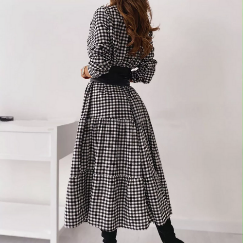 robe longue imprimée à carreaux femme chic boutique mode en ligne