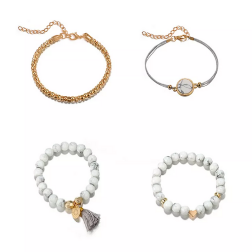 bracelets multiples perles blanc gris pompon bohème bijou fantaisie boutique la selection parisienne