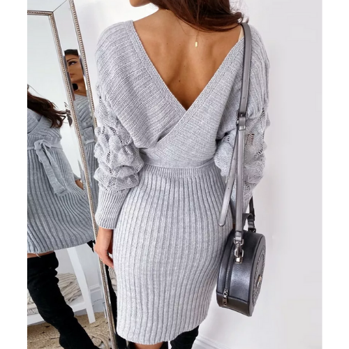 robe grise courte portefeuille en laine femme automne hiver 2021