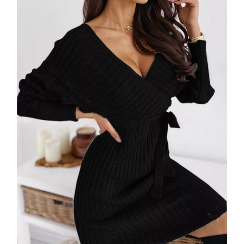 robe noire courte portefeuille en laine femme