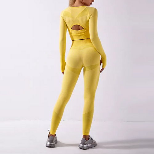 ensemble de yoga brassière pantalon imprimé top jaune pas cher