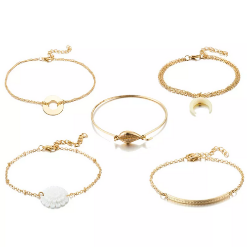 set de bracelets multiples dorés et blancs fleur coquillage la selection parisienne