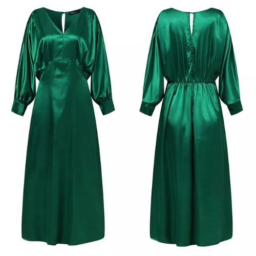 robe longue satin chic verte marine femme tenue de fêtes pas chere