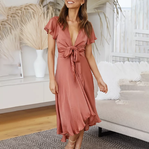 robe de cocktail mi longue satin rose femme mode printemps été 2022