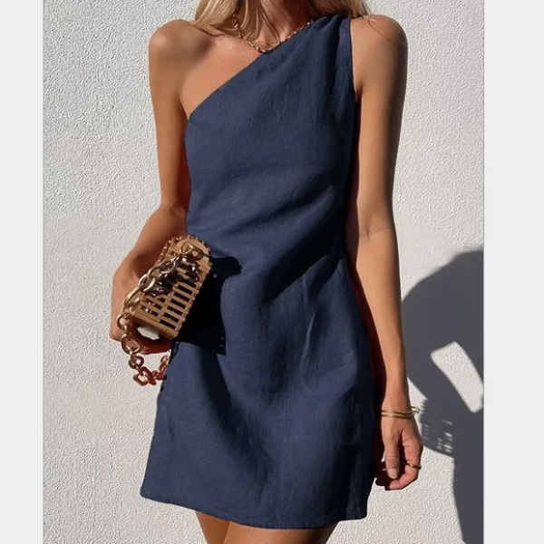 robe bleue en lin asymétrique femme été 2022