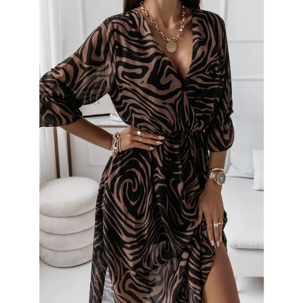 robe longue imprimée zèbre marron noir femme tendance automne hiver 2022