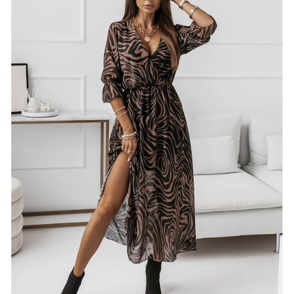 robe longue imprimée zèbre marron noir femme en ligne pas chère
