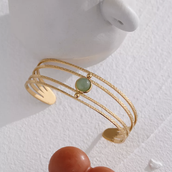 bracelet jonc plaqué or pierre verte bijou fantaisie chic en ligne