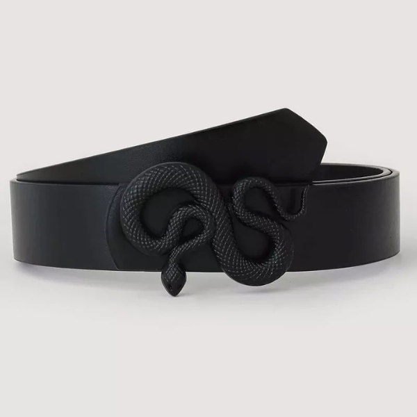 ceinture cuir noir boucle noire serpent