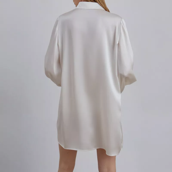 robe satin blanc à manches longues femme style chemisier oversize