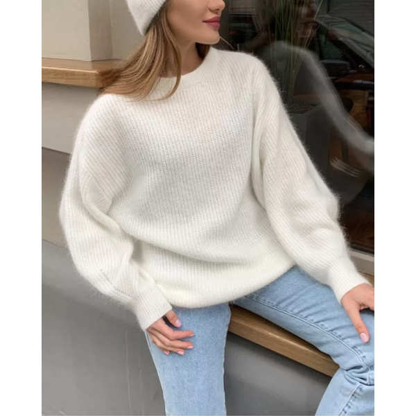pull blanc cachemire mohair col rond femme