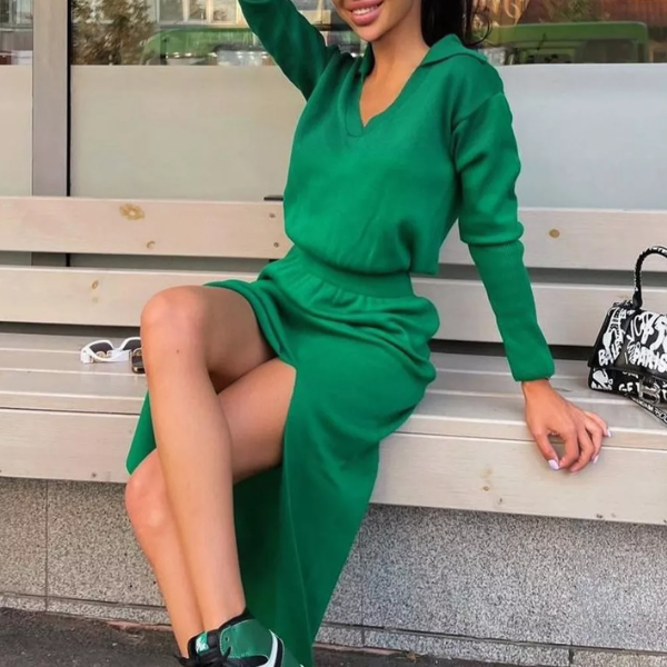 robe longue verte hiver femme en laine tendance