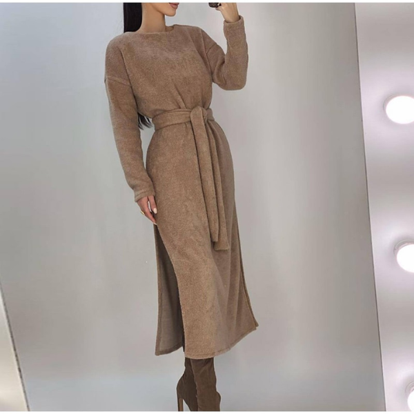 robe longue marron en laine chic femme hiver 2022 2023