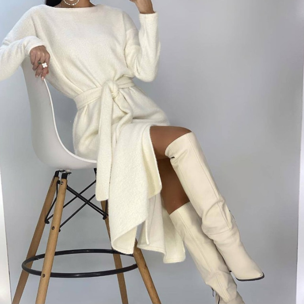 robe longue blanche en laine chic femme hiver 2022 2023