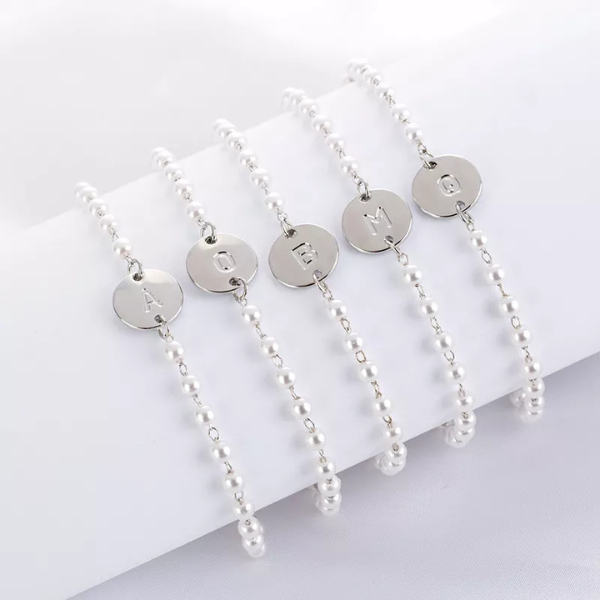 bracelet perles argent avec initiale personnalisable